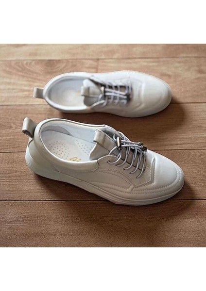 Taş Rengi Hakiki Deri Lastik Bağlı Kadın Günlük Rahat Spor Ayakkabı fiyatları
