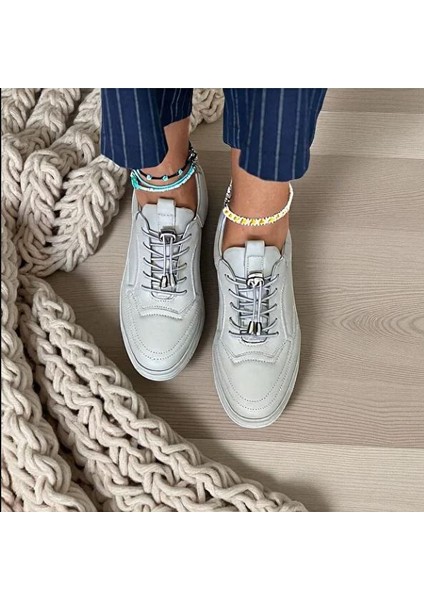 Taş Rengi Hakiki Deri Lastik Bağlı Kadın Günlük Rahat Spor Ayakkabı modelleri