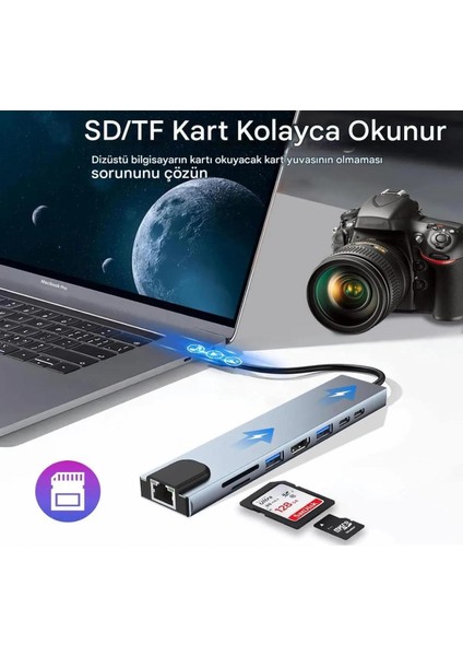 Macbook Pro Aır USB Type C Hub Dönüştürücü Çevirici Çoklayıcı Girişli 8 In 1 fiyatları