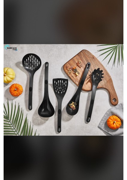 Siyah Renkli 5'li Plastik Kepçe Seti, Pratik ve Dayanıklı Mutfak Aksesuarları
