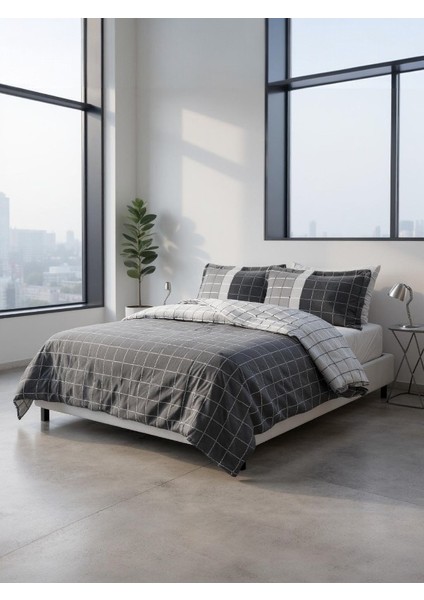 Ranforce Nera Çift Kişilik %100 Pamuk Nevresim Takımı Latikli Çarşaf