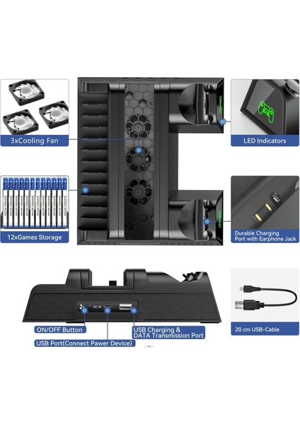 Ps4 Slim 3 Fanlı Soğutucu Stand + Çift Şarj Dock – TP4-882C fiyatları