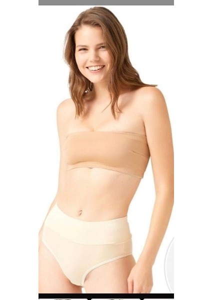 Cotonhill Pamuklu Yüksek Bel Toparlayıcı Kadın Bikini Külot-Ten