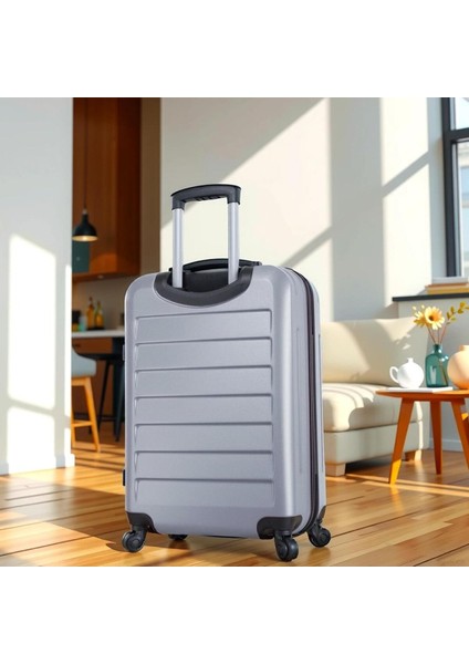 Ruby Orta Boy Valiz 65x44x26 cm ABS Darbeye Dayanıklı 360° Döner Tekerlekli Şifreli Kilit Gri
