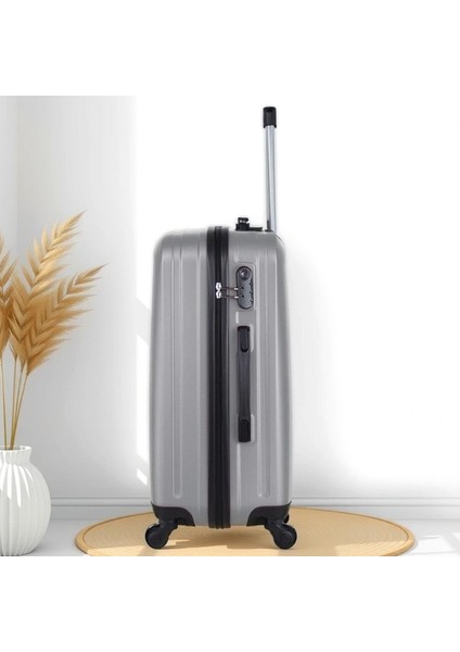 Ruby Orta Boy Valiz 65x44x26 cm ABS Darbeye Dayanıklı 360° Döner Tekerlekli Şifreli Kilit Gri