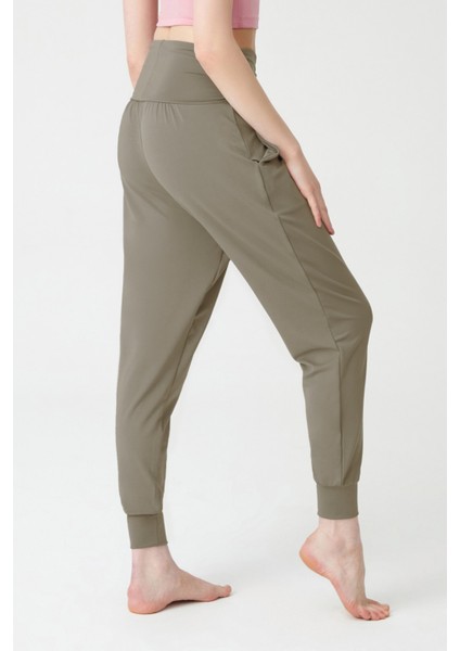 Haki Beli Lastikli Şalvar Görünümlü Harem Pantolon Yoga Joggers fiyatları