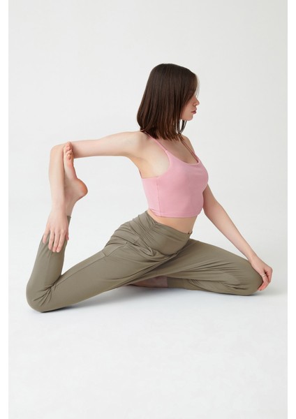 Haki Beli Lastikli Şalvar Görünümlü Harem Pantolon Yoga Joggers indirimleri