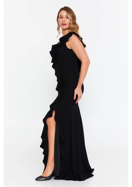 Kadın Büyük Beden Fırfır Detaylı Balık Form Abiye Elbise 8329 Siyah fiyatları