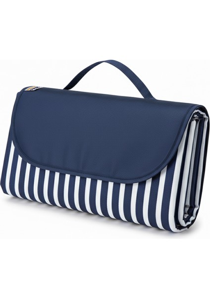 Piknik Örtüsü, Çanta Kamp Matı, Plaj Matı, Kum Tutmaz, Su Geçirmez 200X150CM - Mavi Çizgili