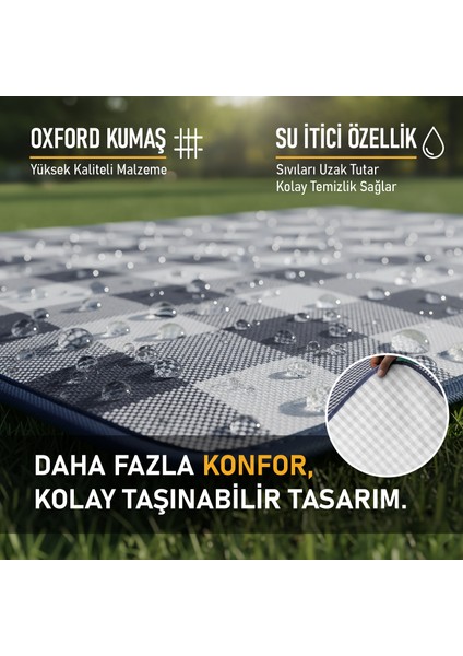 Piknik Örtüsü, Çanta Kamp Matı, Plaj Matı, Kum Tutmaz, Su Geçirmez 200X150CM - Mavi Çizgili indirimleri