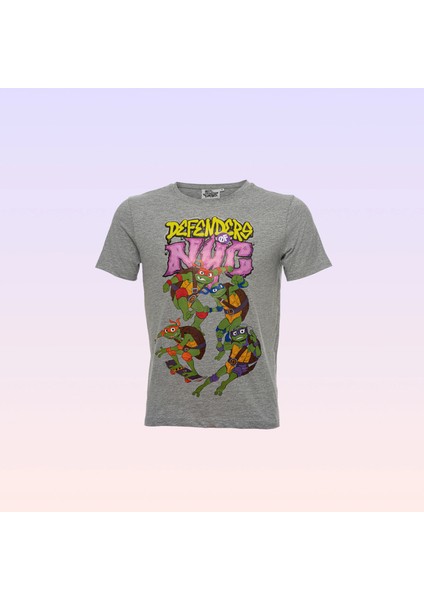 Genç Mutant Ninja Kaplumbağalar Defendres Of Nyc Baskılı Bisiklet Yaka Gri Kadın Tişört