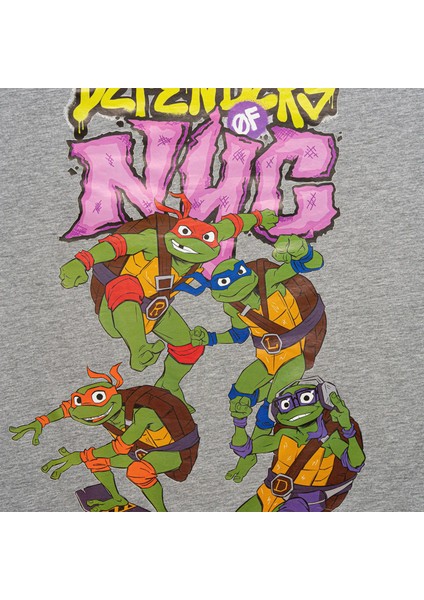 Genç Mutant Ninja Kaplumbağalar Defendres Of Nyc Baskılı Bisiklet Yaka Gri Kadın Tişört modelleri