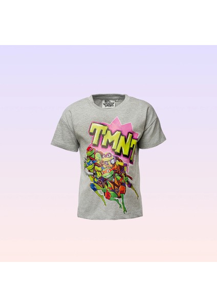 Genç Mutant Ninja Kaplumbağalar Baskılı Bisiklet Yaka Gri Kız Çocuk Tişört