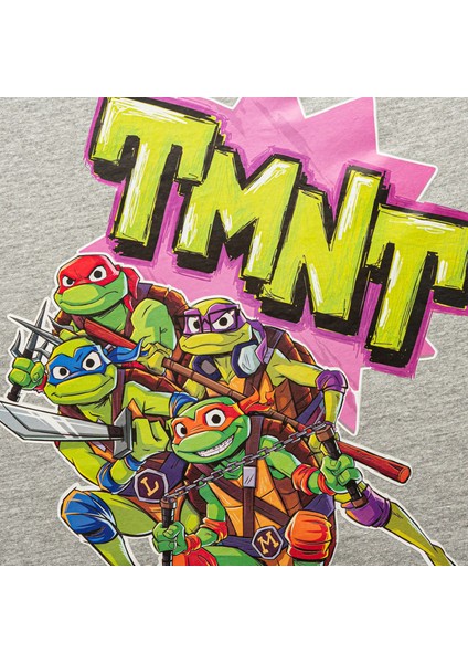 Genç Mutant Ninja Kaplumbağalar Baskılı Bisiklet Yaka Gri Kız Çocuk Tişört modelleri
