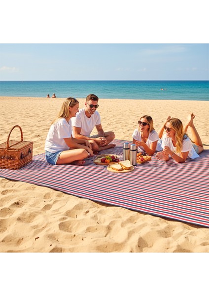 Piknik Örtüsü, Çanta Kamp Matı, Plaj, Kamp, Park Çim, Seyahat 200X150CM - Kırmızı Çizgili fiyatları