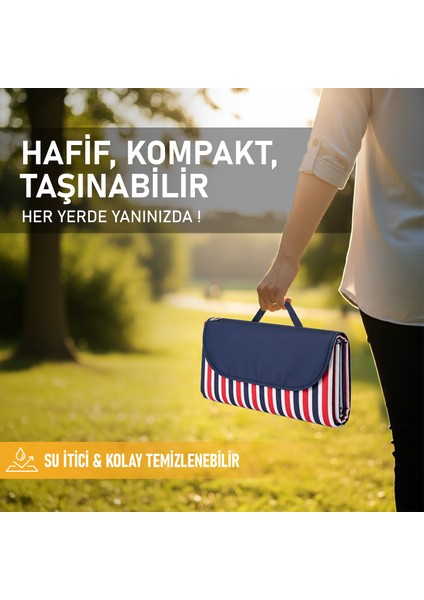 Piknik Örtüsü, Çanta Kamp Matı, Plaj, Kamp, Park Çim, Seyahat 200X150CM - Kırmızı Çizgili indirimleri