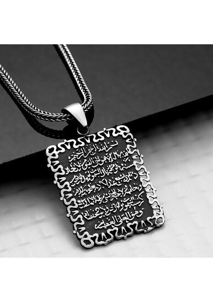 Ayetel Kursi Muskalık ve Çevşen 925 Ayar Gümüş Erkek Kolye