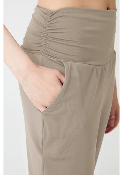 Vizon Beli Lastikli Şalvar Görünümlü Harem Pantolon Yoga Joggers modelleri