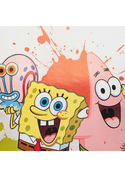 Sünger Bob Kare Pantolon ve Arkadaşları Baskılı Bisiklet Yaka Beyaz Kadın Tişört fiyatları