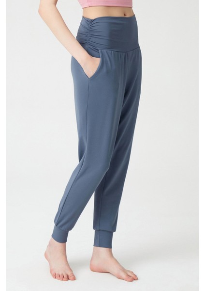 Antrasit Beli Lastikli Şalvar Görünümlü Eşofman Altı