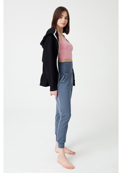 Antrasit Beli Lastikli Şalvar Görünümlü Eşofman Altı