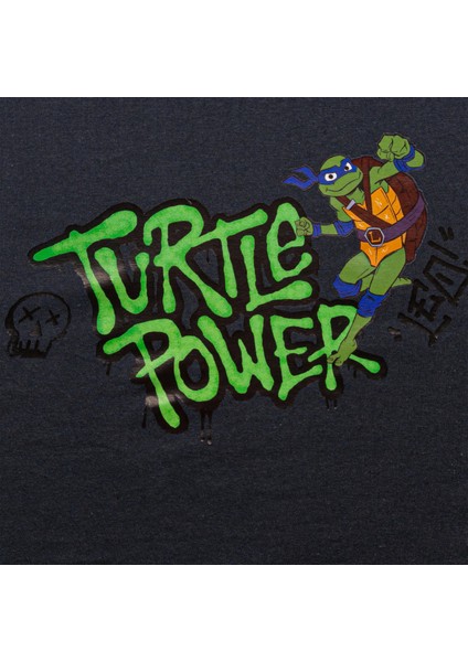 Genç Mutant Ninja Kaplumbağalar Leonardo Turtle Power Baskılı Bisiklet Yaka Gri Kadın Crop Tişört modelleri