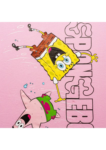 Sünger Bob Kare Pantolon ve Patrick Yıldız Ön Arka Baskılı Bisiklet Yaka Pembe Kadın Tişört modelleri