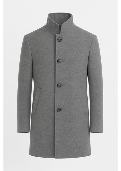 Bertolucci Dik Yaka Fit Kalıp Fileto Cepli Erkek Kaşe Kaban - Füme