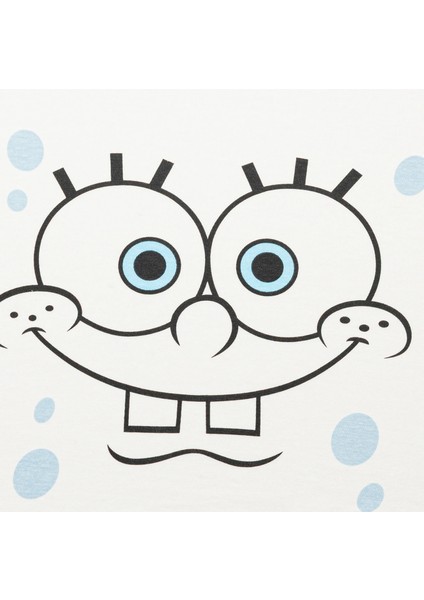 Sünger Bob Kare Pantolon Baskılı Bisiklet Yaka Mavi Beyaz Kadın Crop Tişört modelleri