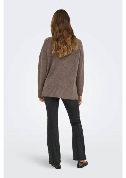 Kadın Onlhazel Yarım Balıkçı Oversize Yünlü Örme Kazak 15352853 Kahverengi fırsatları