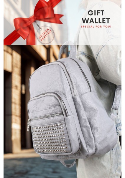 Orijinal Polo Bag Yumuşak Deri Orta Boy Taşlı Kadın Sırt Çantası