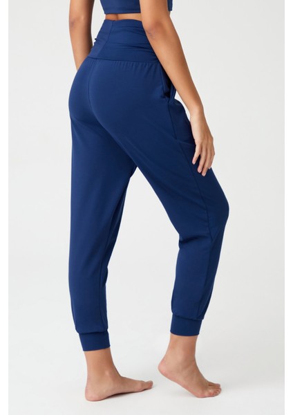 Lacivert Beli Lastikli Şalvar Görünümlü Harem Pantolon Yoga Joggers fiyatları