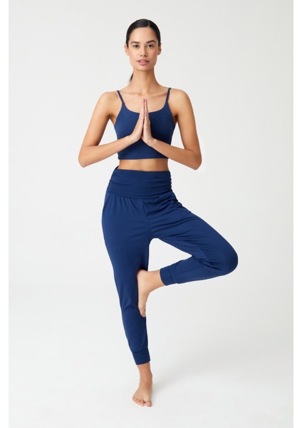 Lacivert Beli Lastikli Şalvar Görünümlü Harem Pantolon Yoga Joggers indirimleri