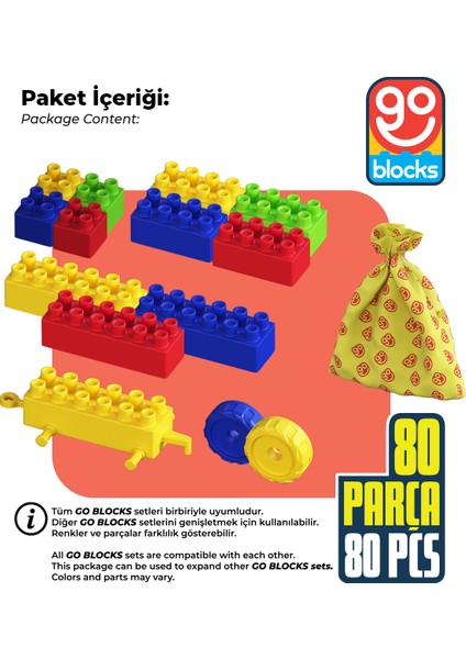 Go Blocks 80 Parça Renkli Yapı Blok Seti Çok Bölmeli Taşıma ve Saklama Çantalı indirimleri