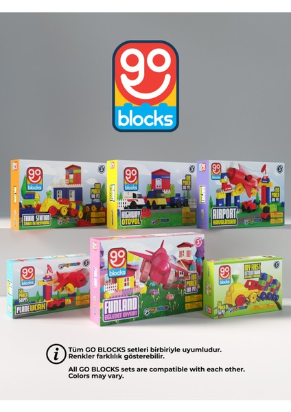 Go Blocks 80 Parça Renkli Yapı Blok Seti Çok Bölmeli Taşıma ve Saklama Çantalı