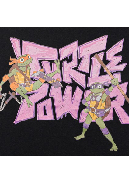 Genç Mutant Ninja Kaplumbağalar Turtle Power Baskılı Bisiklet Yaka Siyah Kız Çocuk Tişört modelleri