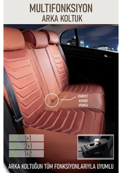 Fiat Egea Easy Stil Uyumlu Oto Koltuk Kılıfı Deri, Kumaş Elegance Tarçın