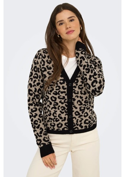 Kadın Onlleo V Yaka Desenli Örme Hırka 15349819 Siyah