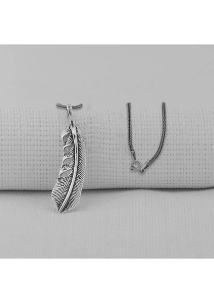 Kuş Tüyü 925 Ayar Gümüş Erkek Kolye