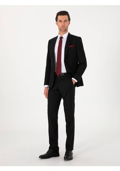 Erkek Siyah Slim Fit %100 Yün Mono Yaka Takım Elbise 50310092-VR046 fırsatları