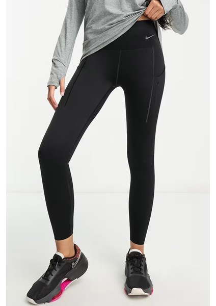 Trainng Go Dri Fit Infinalock 7/8 Leggings 6 Cepli Toparlayıcı Reflektörlü Antrenman Taytı Siyah