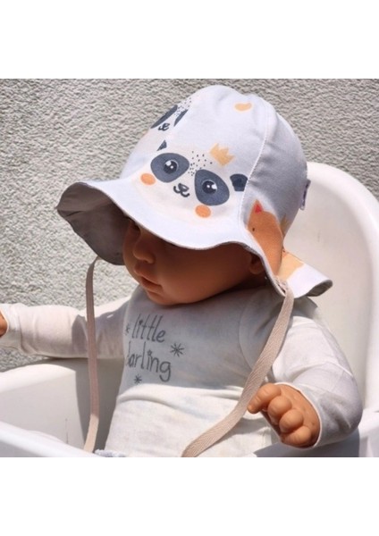 Çift Taraflı Bağlamalı Keten Görünümlü Bebek Bucket Şapka