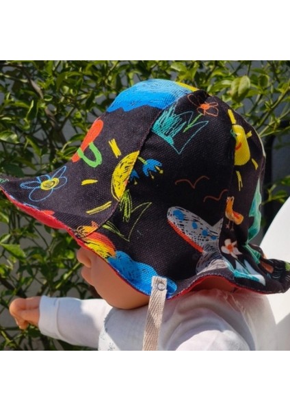 Çift Taraflı Bağlamalı Keten Görünümlü Bebek Bucket Şapka modelleri