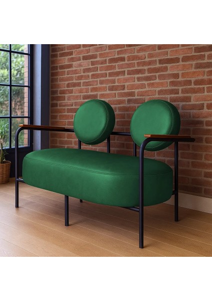 - Venüs Ikili Koltuk Kanepe - Deri Kumaş - Metal Iskelet - Yeşil