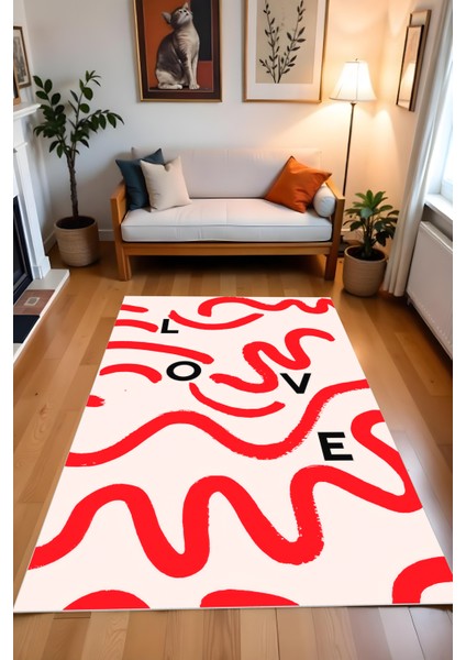 Dijital Baskı Kırmızı Şeritli Love Kaymaz Taban Leke Tutmaz Makinada Yıkanabilir Salon Halısı fiyatları