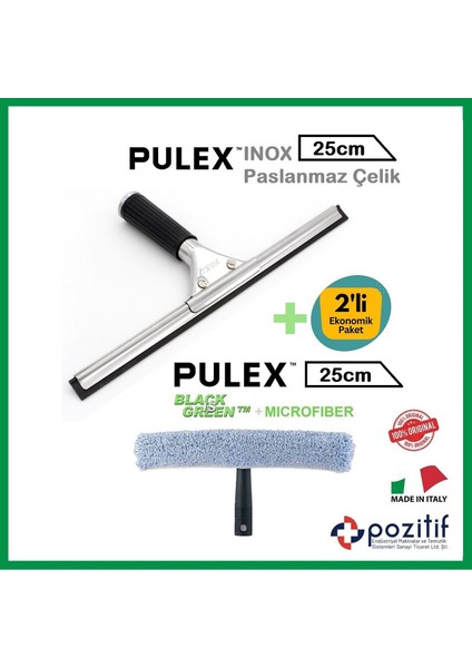 Profesyonel Ev ve Iş Yeri Cam Tem. Seti - 25CM Inox Camçek + Mikrofiber Peluş Takım