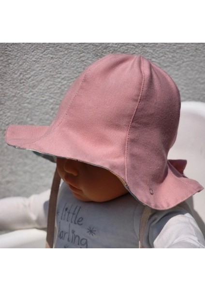 Çift Taraflı Bağlamalı Keten Görünümlü Bebek Bucket Şapka
