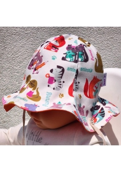 Çift Taraflı Bağlamalı Keten Görünümlü Bebek Bucket Şapka