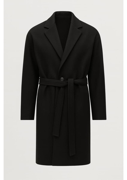 Carlo Oversize Kaşe Kumaş Yan Cepli Kışlık Erkek Kaban - Siyah