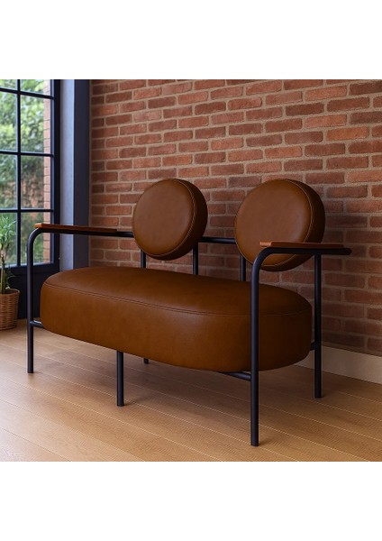 - Venüs Ikili Koltuk Kanepe - Deri Kumaş - Metal Iskelet - Acı Kahve